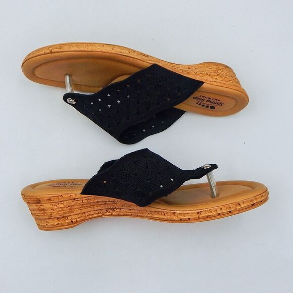 Spring Step Womens Tiffany Black Floral Cutout Leather Thong Sandal Sz 39 (8.5) - Picture 5 of 11